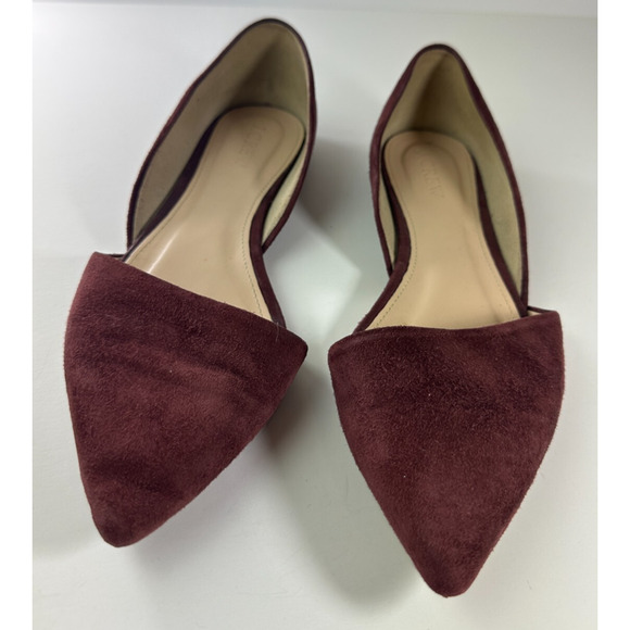 J. Crew D'Orsay Pointed Toe Leather Suede Flats Size 6 Burgundy Maroon E0033 - Picture 11 of 12